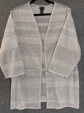 Chico’s Travelers Size 3 (3X) Ivory Open Cardigan Textured Lightweight